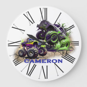 Monster Trucks im Schlamm Große Wanduhr