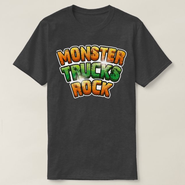 Monster Trucks Rock Green und Orange Rock Text T-Shirt (Design vorne)