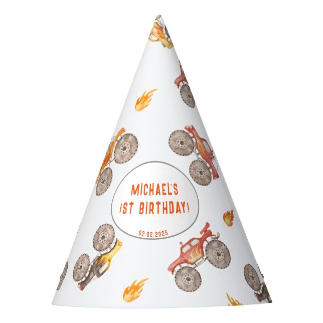 Monster Trucks Theme Partyhütchen (Vorderseite)