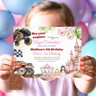 Monster Trucks und Prinzessinnen Gemeinsamer Gebur Einladung