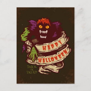 Monster und altes Band für Halloween Postkarte