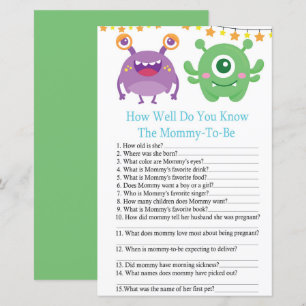 Monster WIE GUT KENNST DU Baby-Dusche-Spiel