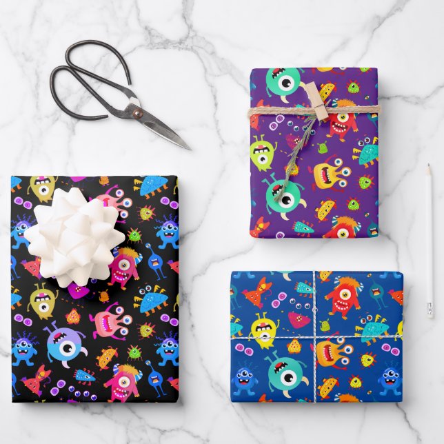 Monster Zeit Geschenkpapier Set (Vorderseite)