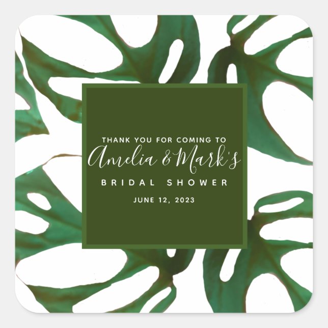 Monstera Adansonii Leaf Brautparty Quadratischer Aufkleber (Vorderseite)