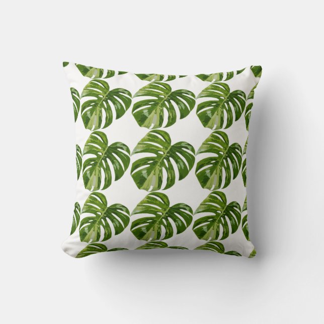 Monstera Albo Leaf Pillow — Botanical Home Decor Kissen (Vorderseite)