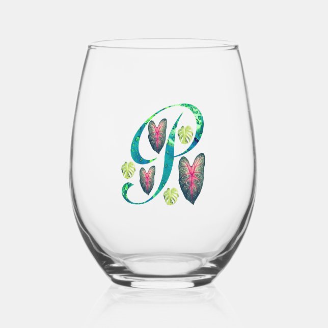 Monstera Alphabet "P" Weinglas Ohne Stiel (Vorderseite)