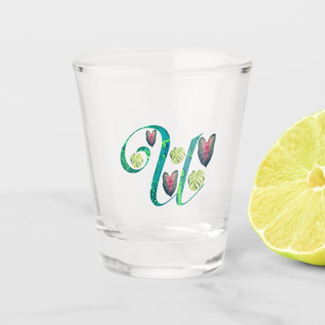 Monstera Alphabet "V" Schnapsglas (Vorderseite)