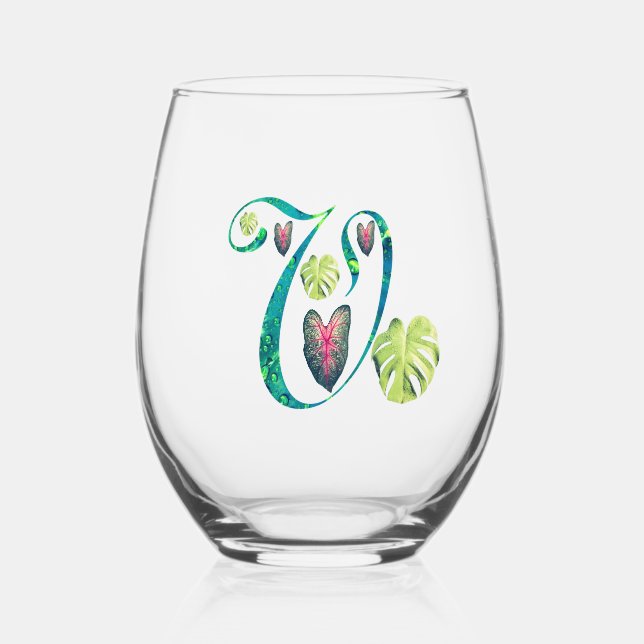 Monstera Alphabet "V" Weinglas Ohne Stiel (Vorderseite)