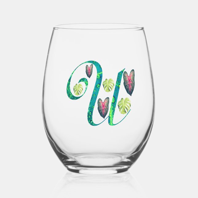 Monstera Alphabet "V" Weinglas Ohne Stiel (Vorderseite)