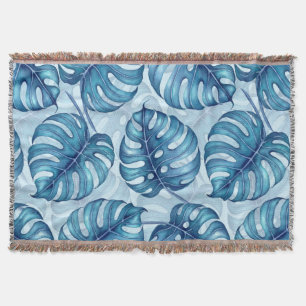 Monstera Aquarellmuster blau Decke