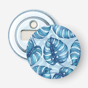 Monstera Aquarellmuster blau Flaschenöffner