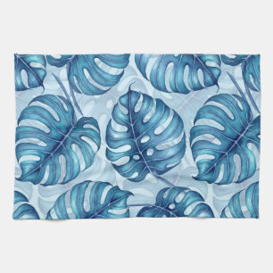 Monstera Aquarellmuster blau Geschirrtuch