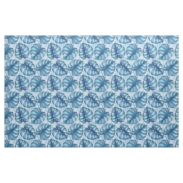 Monstera Aquarellmuster blau Stoff (Fat Quarter (45,7 x 55,9 cm))