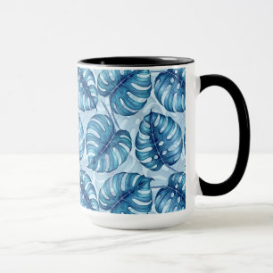 Monstera Aquarellmuster blau Tasse