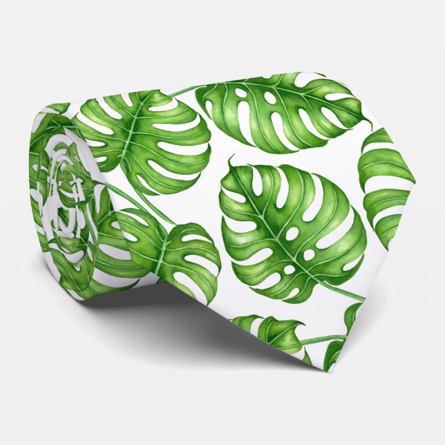 Monstera Aquarellmuster Krawatte (Gerollt)
