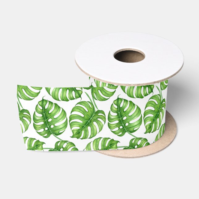 Monstera Aquarellmuster Satinband (Spule)