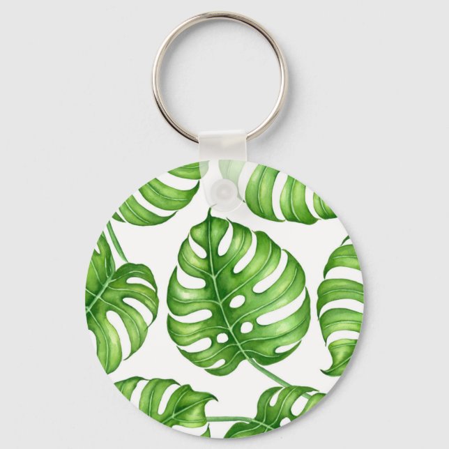 Monstera Aquarellmuster Schlüsselanhänger (Vorderseite)