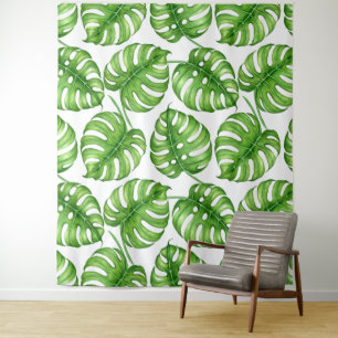 Monstera Aquarellmuster Wandteppich