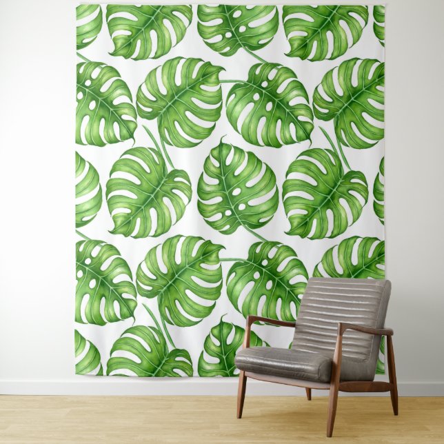 Monstera Aquarellmuster Wandteppich (Beispiel)