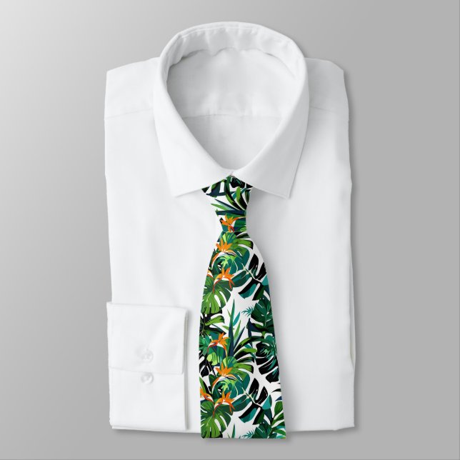 Monstera Bird-of-Paradise Tropical Seamless Krawatte (Gebunden)