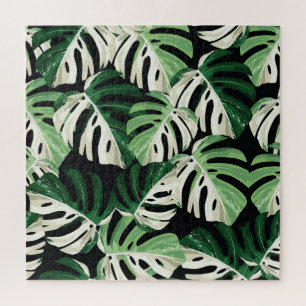 Monstera-Blatt Exotisches Schwarz Muster