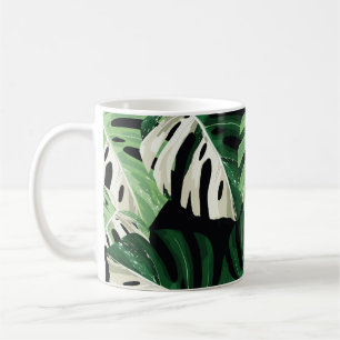 Monstera-Blatt Exotisches Schwarz Muster Kaffeetasse