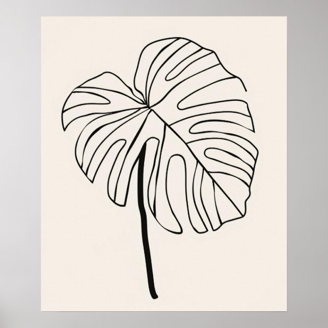 Monstera Blatt Pflanze minimalistisch moderne Line Poster (Vorne)