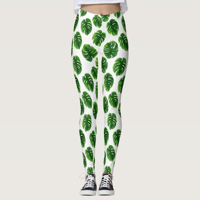 Monstera-Blatt Tropisches Muster Leggings (Vorderseite)