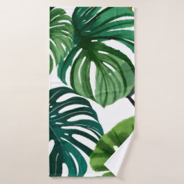 Monstera-Blätter Aquarell Moderne Botanik Badehandtuch