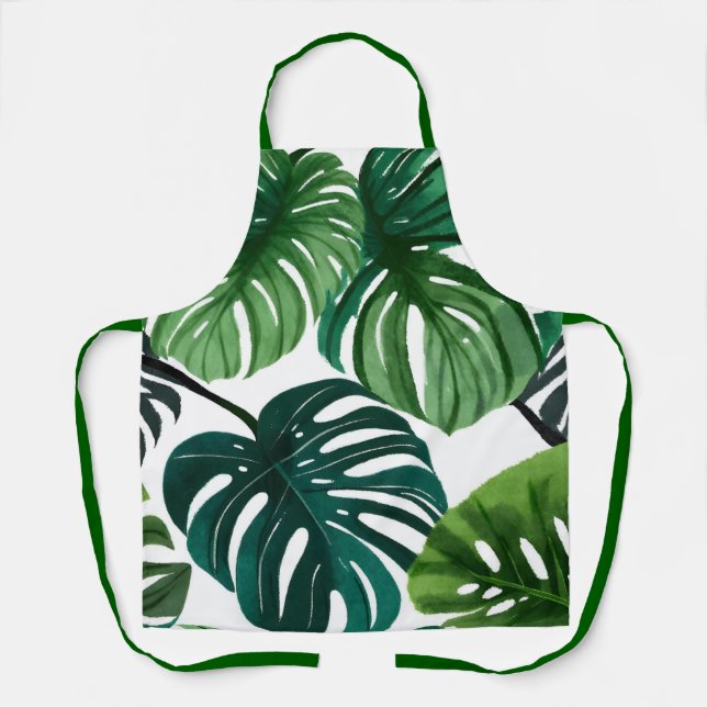 Monstera-Blätter Aquarell Moderne Botanik Schürze (Vorderseite)