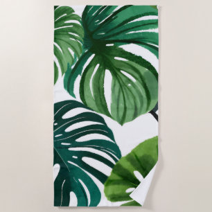 Monstera-Blätter Aquarell Moderne Botanik Strandtuch