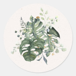 Monstera Blätter Arrangement Wasserfarbe Runder Aufkleber