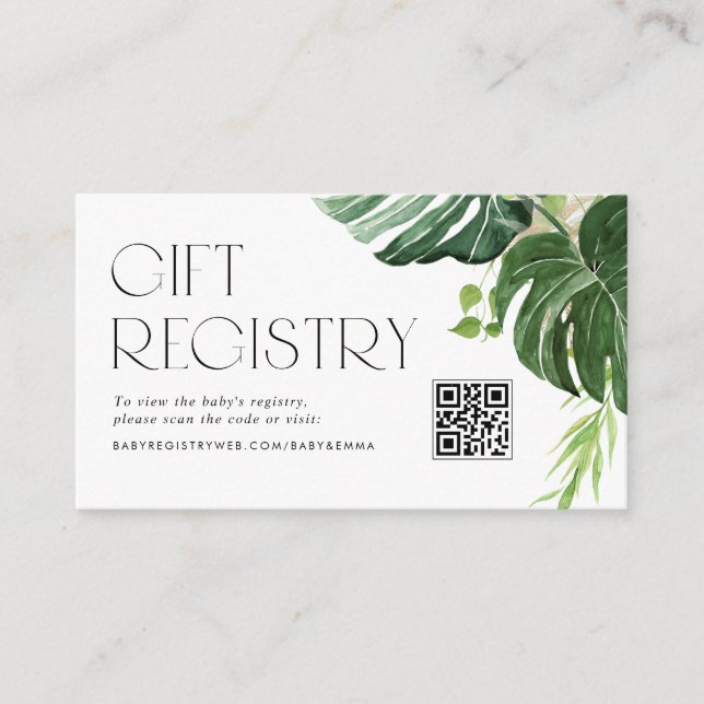 Monstera Blätter Baby Showroom QR Code Registrieru Begleitkarte (Vorderseite)