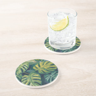 Monstera-Blätter Botanische Aquarellmalerei Getränkeuntersetzer
