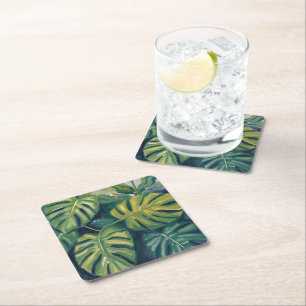 Monstera-Blätter Botanische Aquarellmalerei Rechteckiger Pappuntersetzer