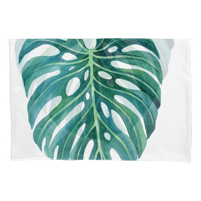 Monstera-Blätter, Darstellung tropischer Blattpfla Kissenbezug (Vorderseite)
