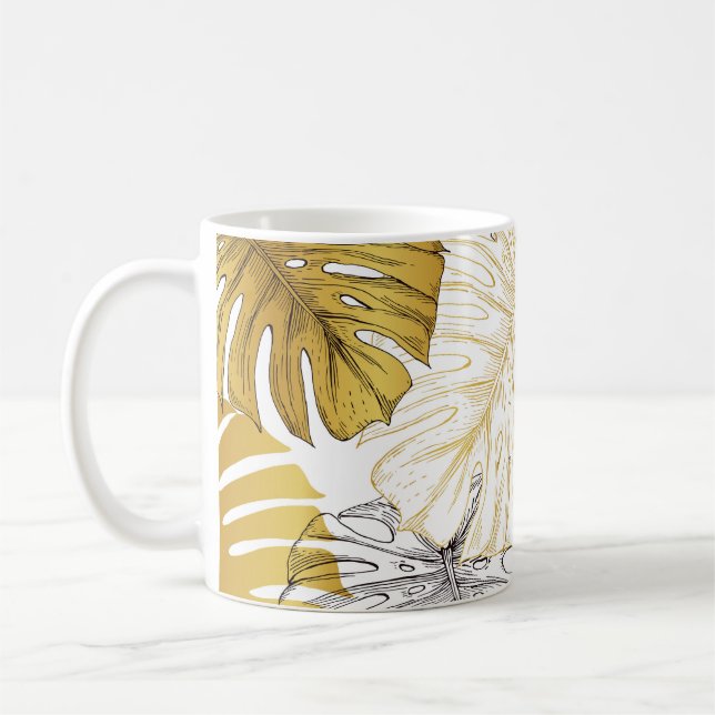 Monstera Blätter: Golden White Kaffeetasse (Links)