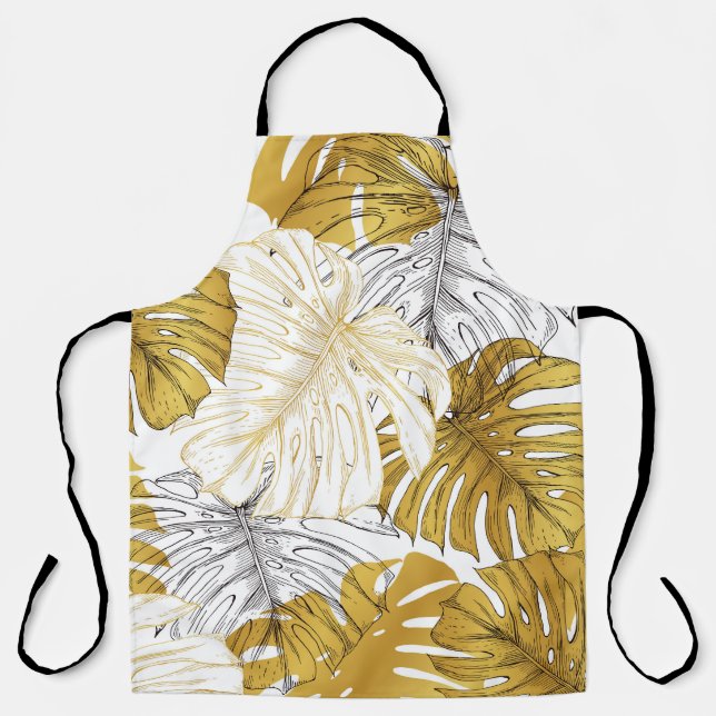Monstera Blätter: Golden White Schürze (Vorderseite)