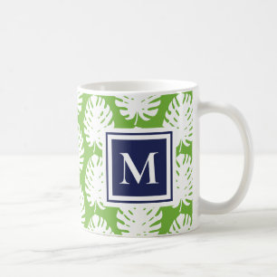 Monstera Blätter Grün Marine Modernes Monogramm Kü Kaffeetasse