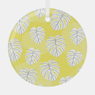 Monstera Blätter, hellgelber Hintergrund. Ornament Aus Glas