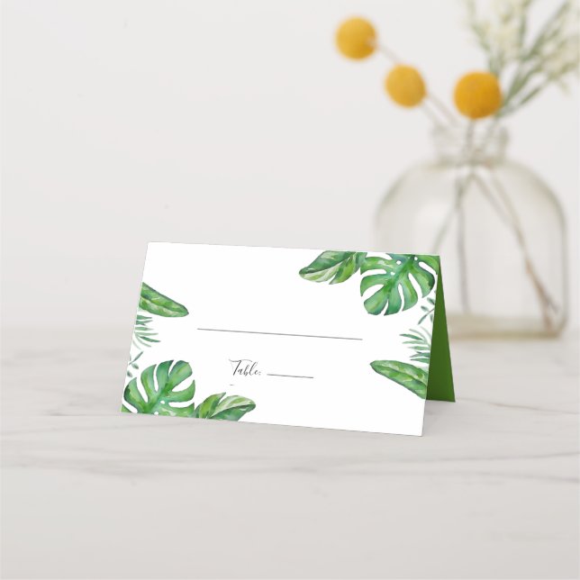 Monstera Blätter Hochzeit des tropischen grünen Wa Platzkarte (Vorderseite)