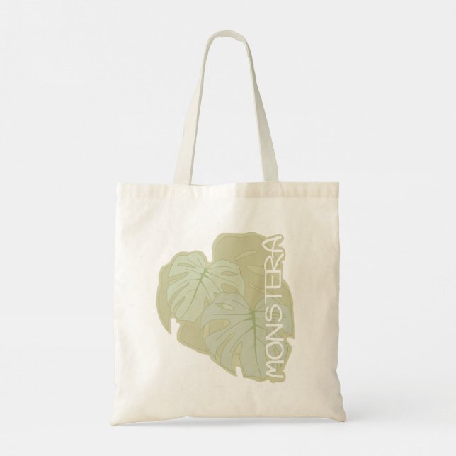 Monstera-Blätter in sanft grüner Tote-Tasche Tragetasche (Rückseite)