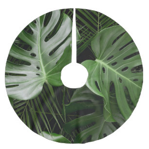 Monstera Blätter, luxuriöse tropische Anordnung. Polyester Weihnachtsbaumdecke