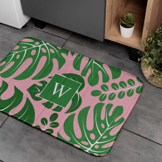 Monstera Blätter Mit Monogramm Badematte (Von Creator hochgeladen)