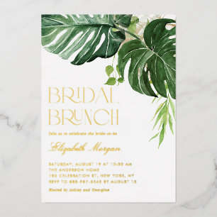 Monstera Blätter Tropical Bridal Brunch Folieneinladung