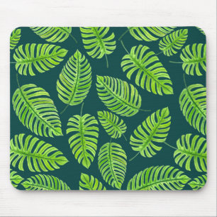 Monstera-Blätter, tropisches Aquarellmuster Mousepad