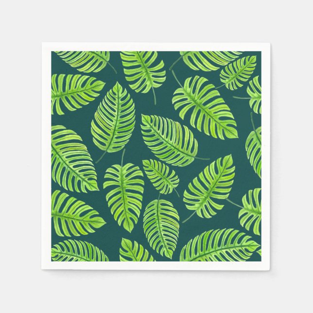 Monstera-Blätter, tropisches Aquarellmuster Serviette (Vorderseite)