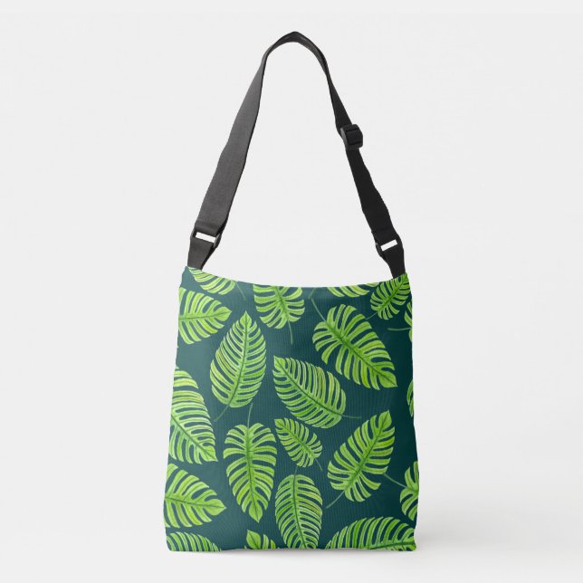 Monstera-Blätter, tropisches Aquarellmuster Tragetaschen Mit Langen Trägern (Vorderseite)