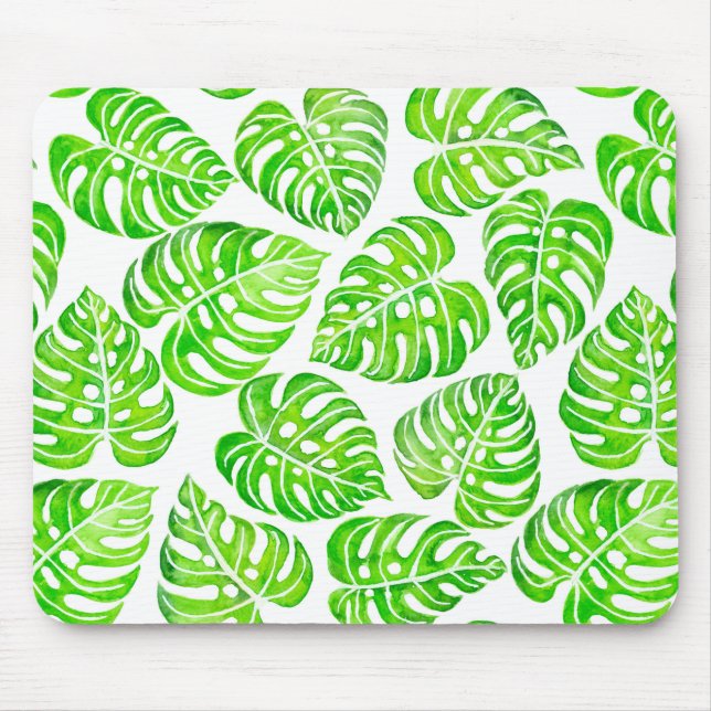 Monstera-Blätter Wasserfarbe Mousepad (Vorne)