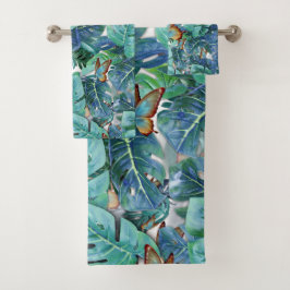 Monstera bleu turquoise Feuilles et papillons